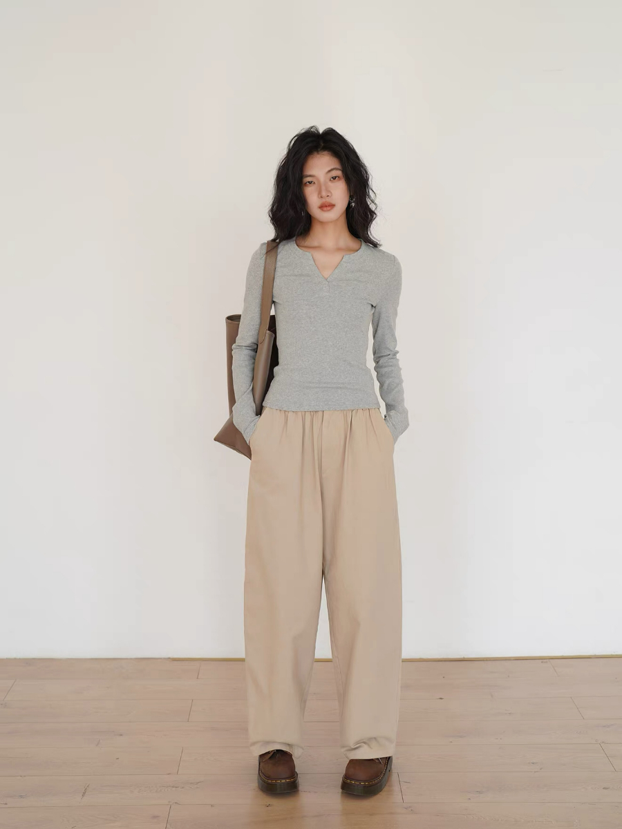 Ken Notch Neckline Long Sleeve Top