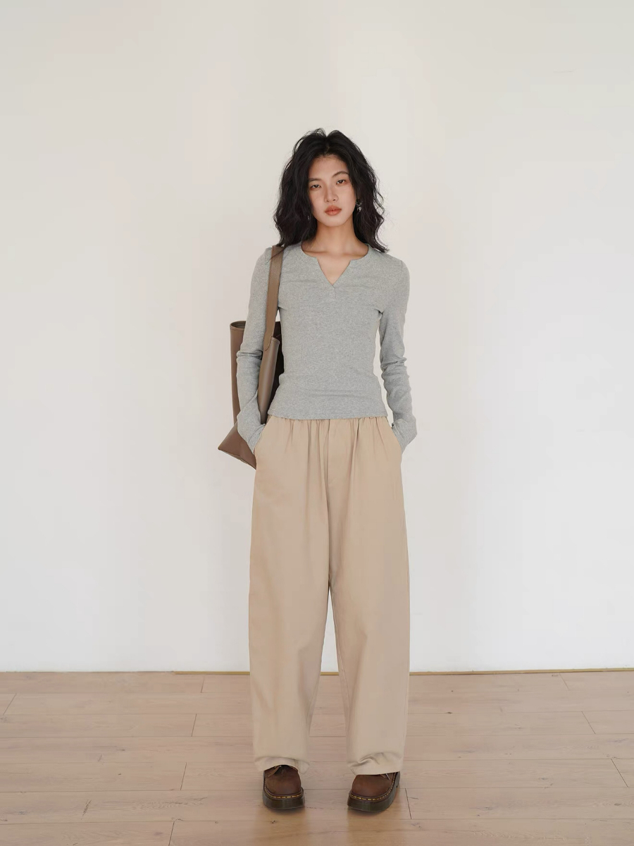 Ken Notch Neckline Long Sleeve Top