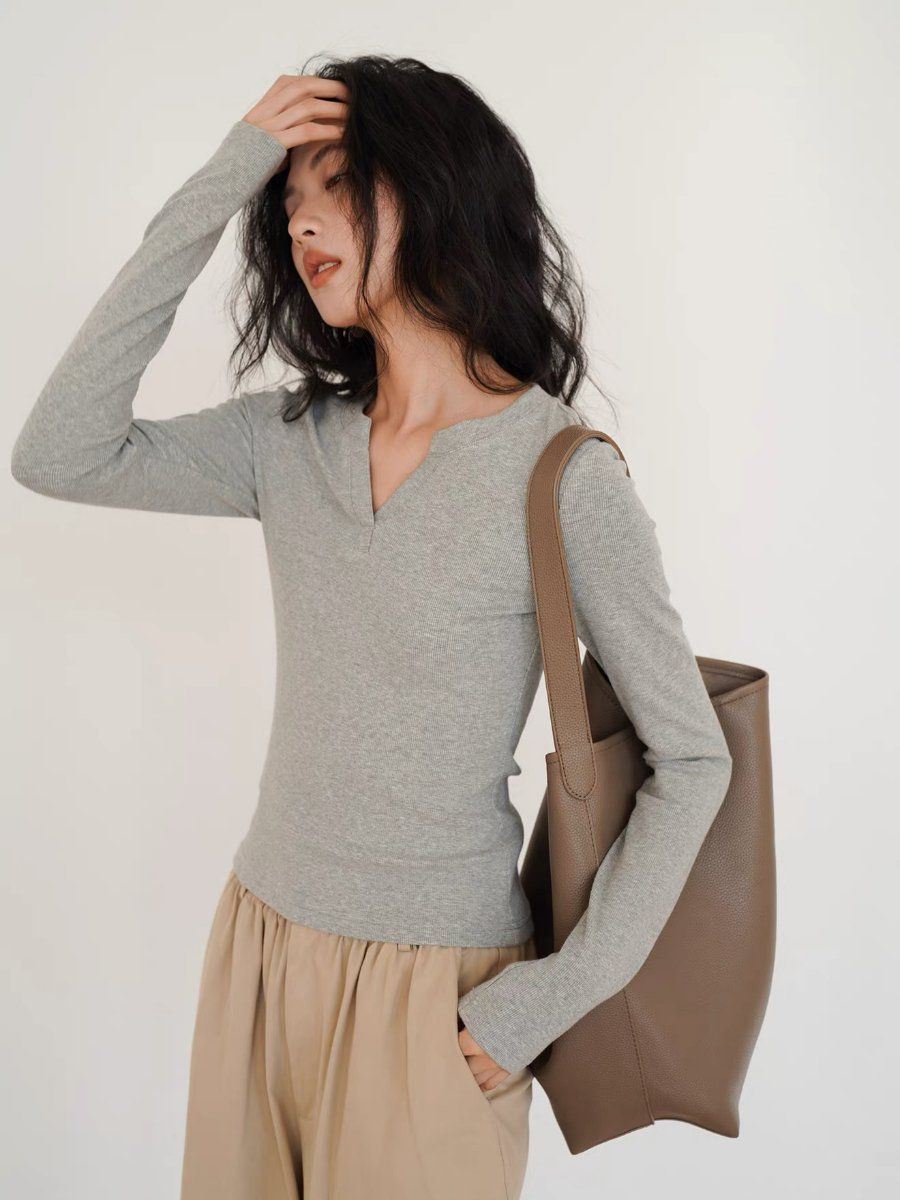 Ken Notch Neckline Long Sleeve Top