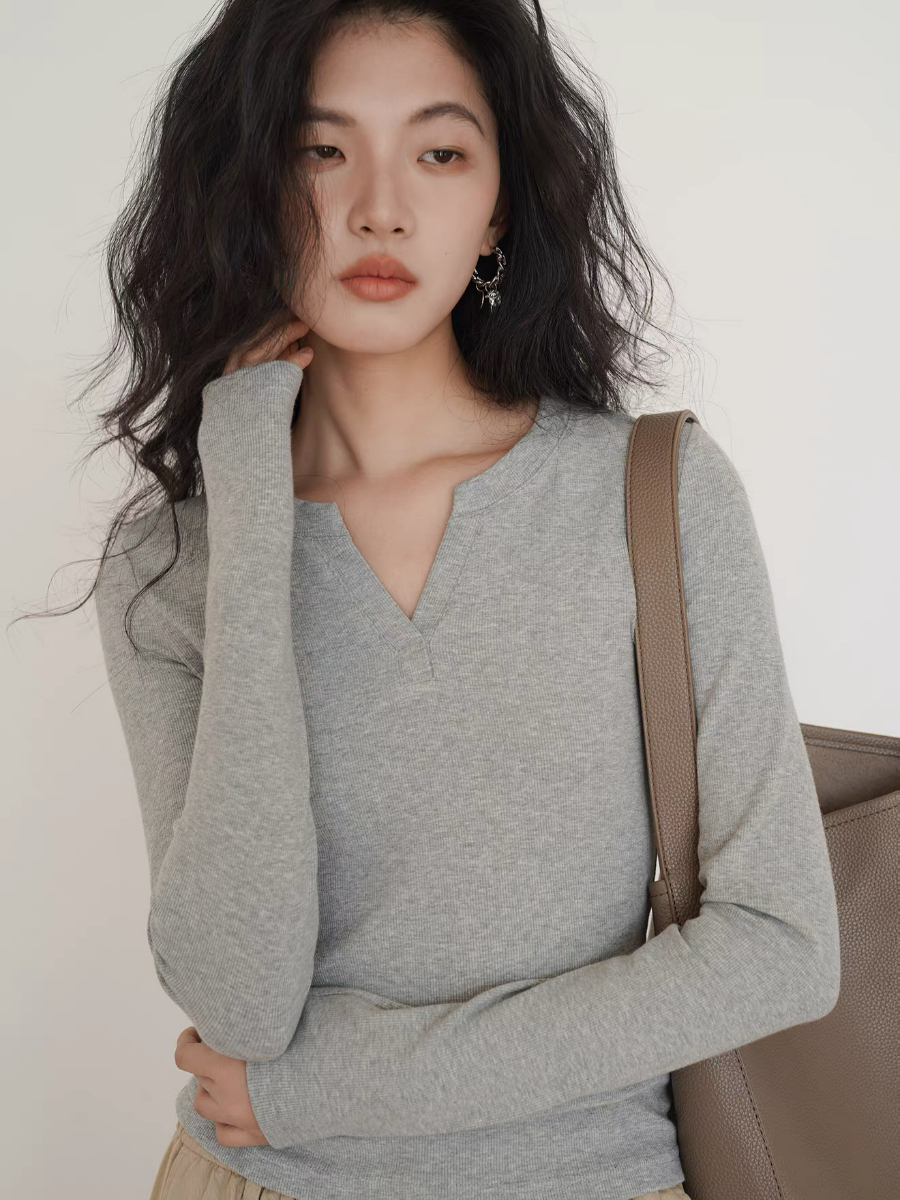 Ken Notch Neckline Long Sleeve Top