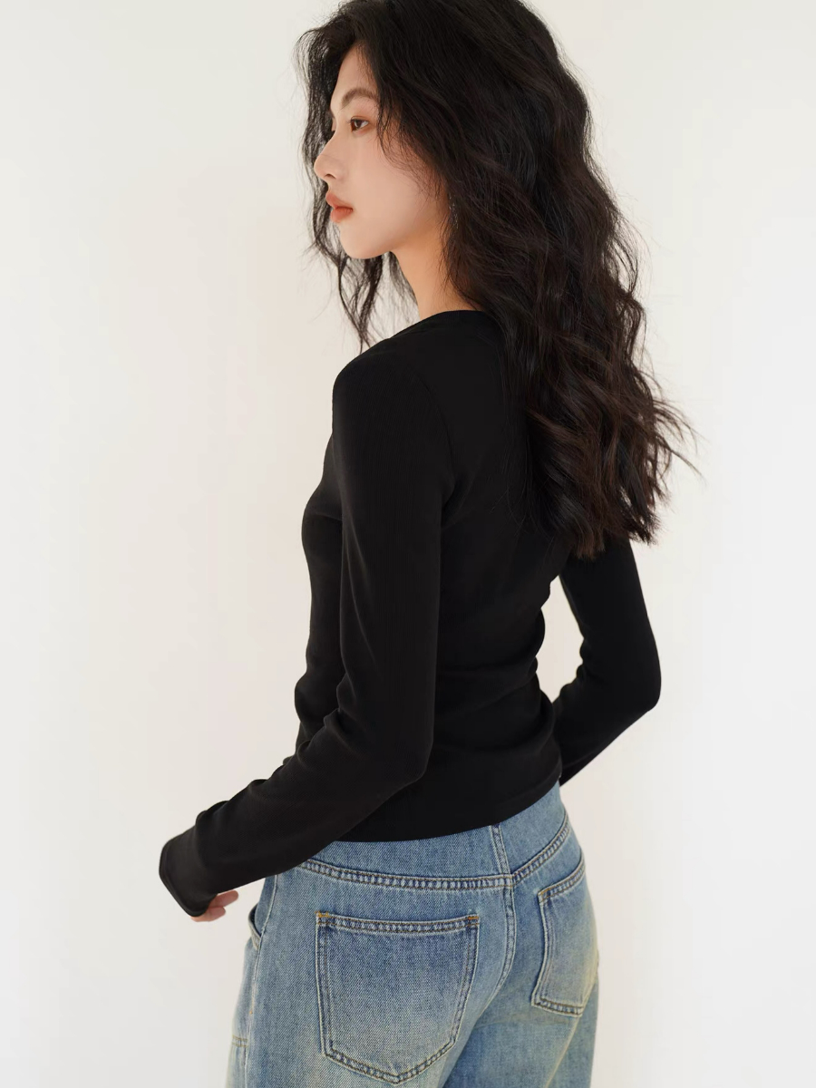 Ken Notch Neckline Long Sleeve Top