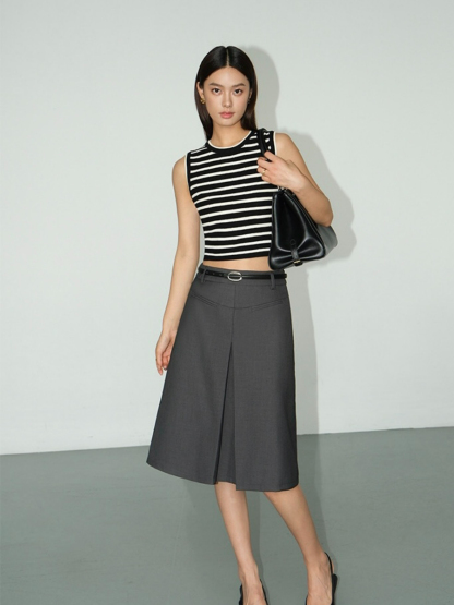 Mary Stripe Round Neck Crop Top-The Black Bow-