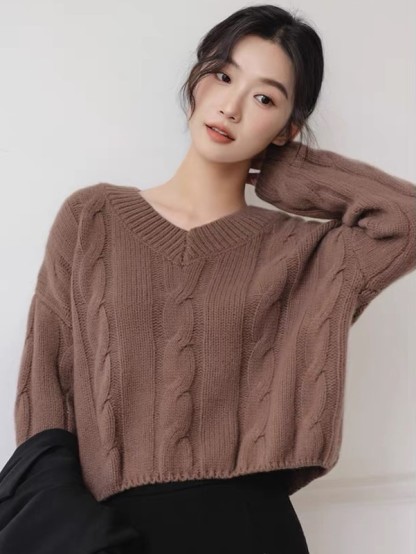 Lennon V-Neck Twisted Knit Sweater