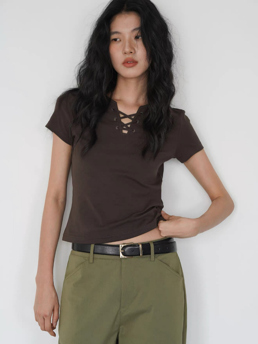 Kylian Notch Collar Tie Up Top
