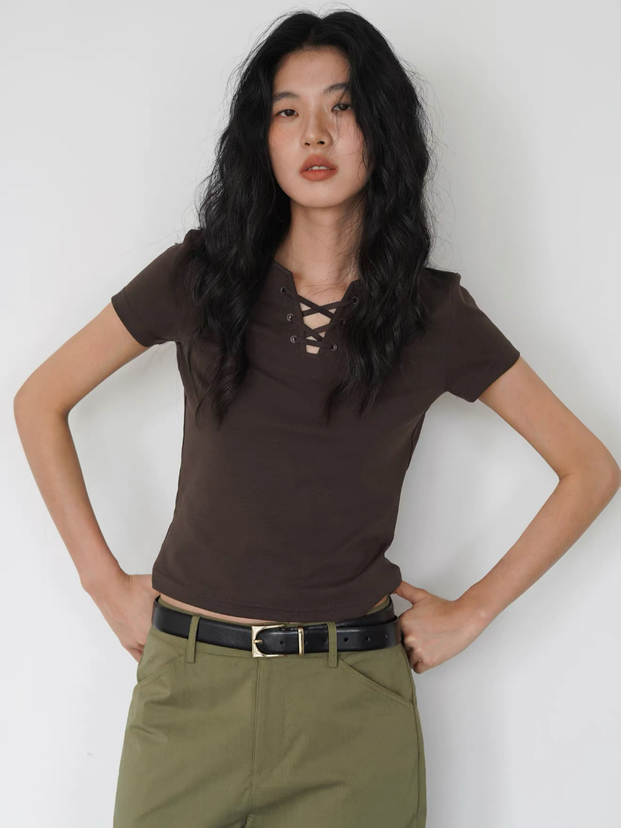 Kylian Notch Collar Tie Up Top