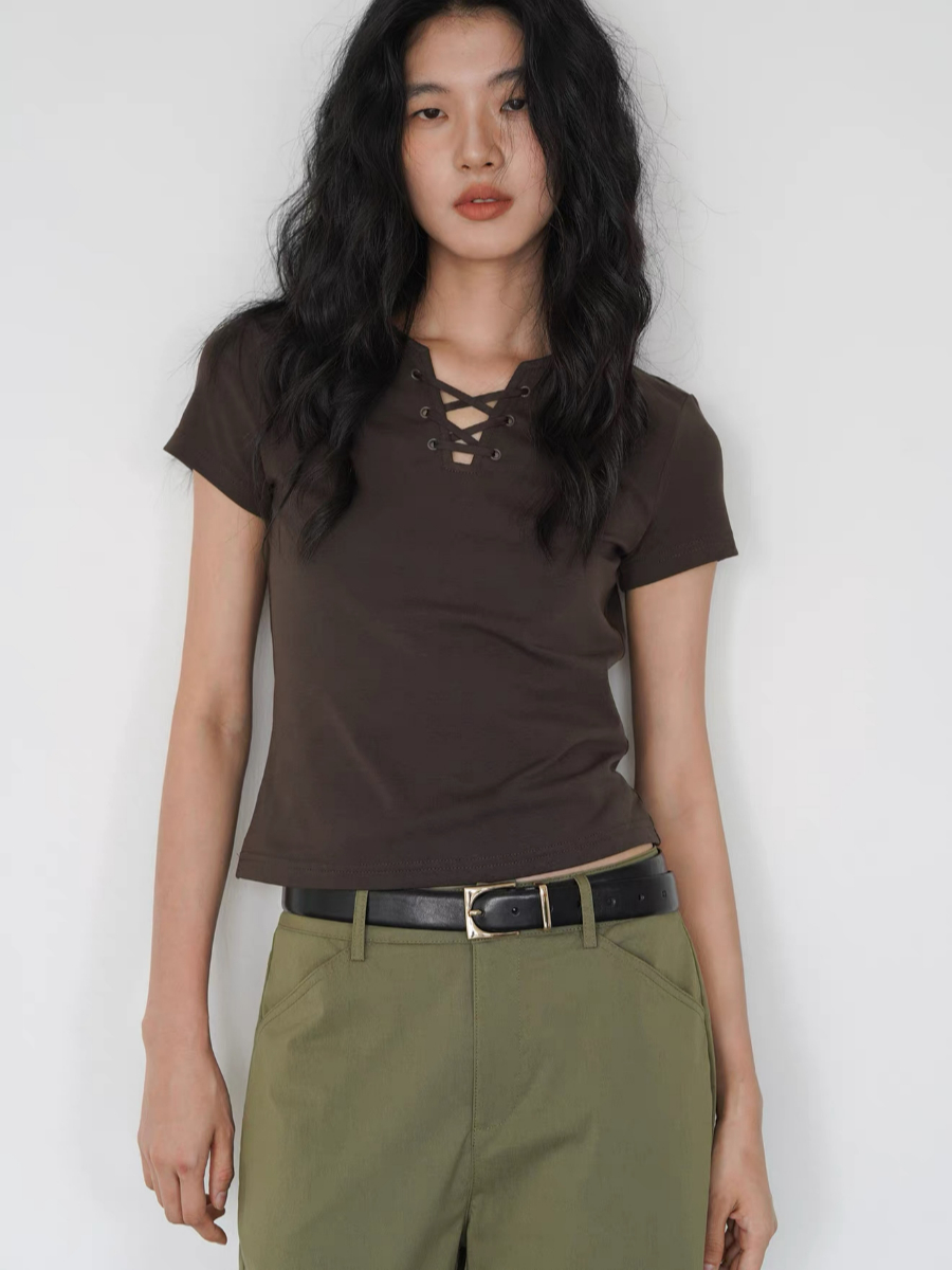 Kylian Notch Collar Tie Up Top