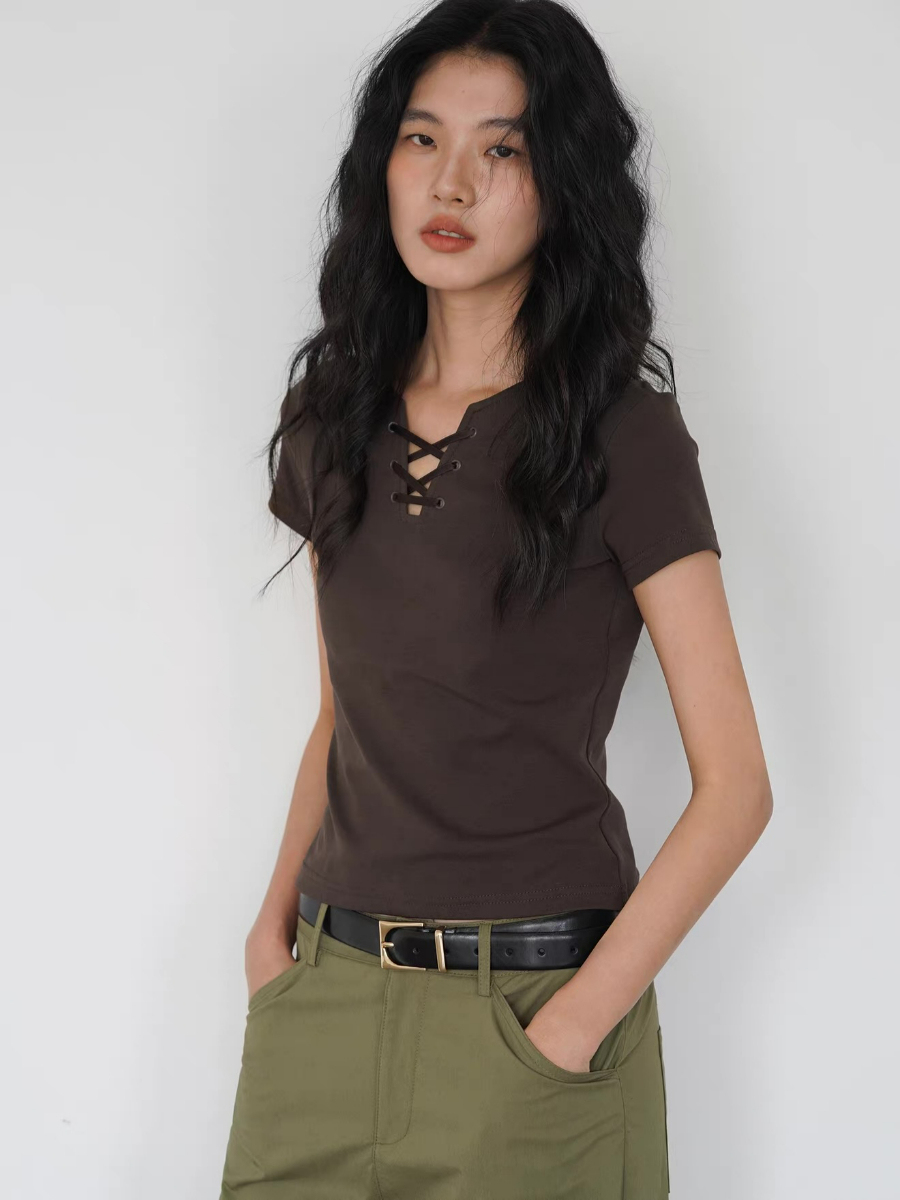 Kylian Notch Collar Tie Up Top