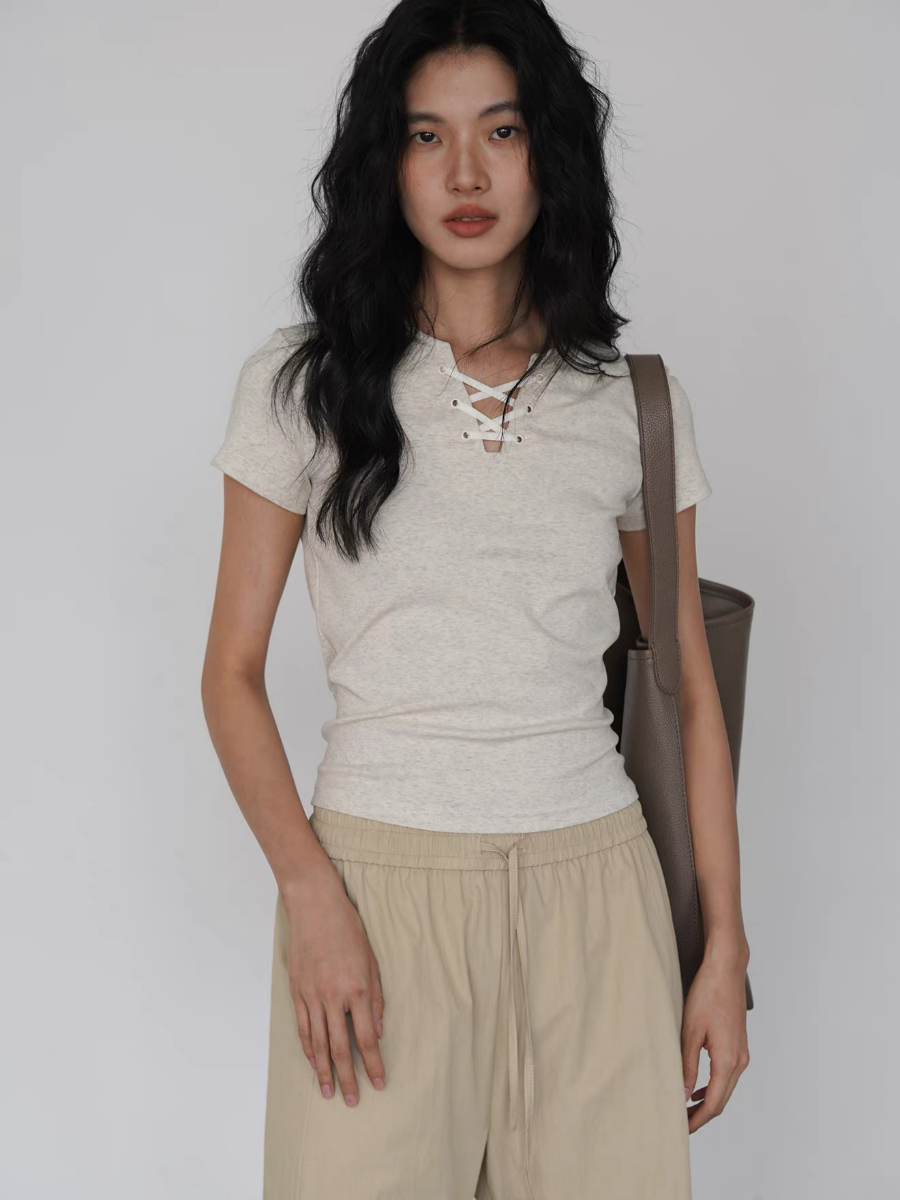 Kylian Notch Collar Tie Up Top