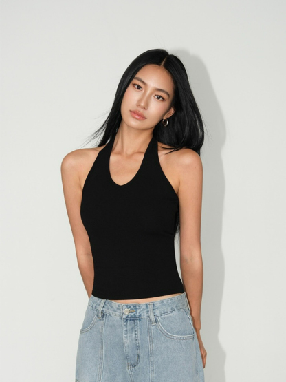 Mabel Halter Neck Knit Top-The Black Bow-