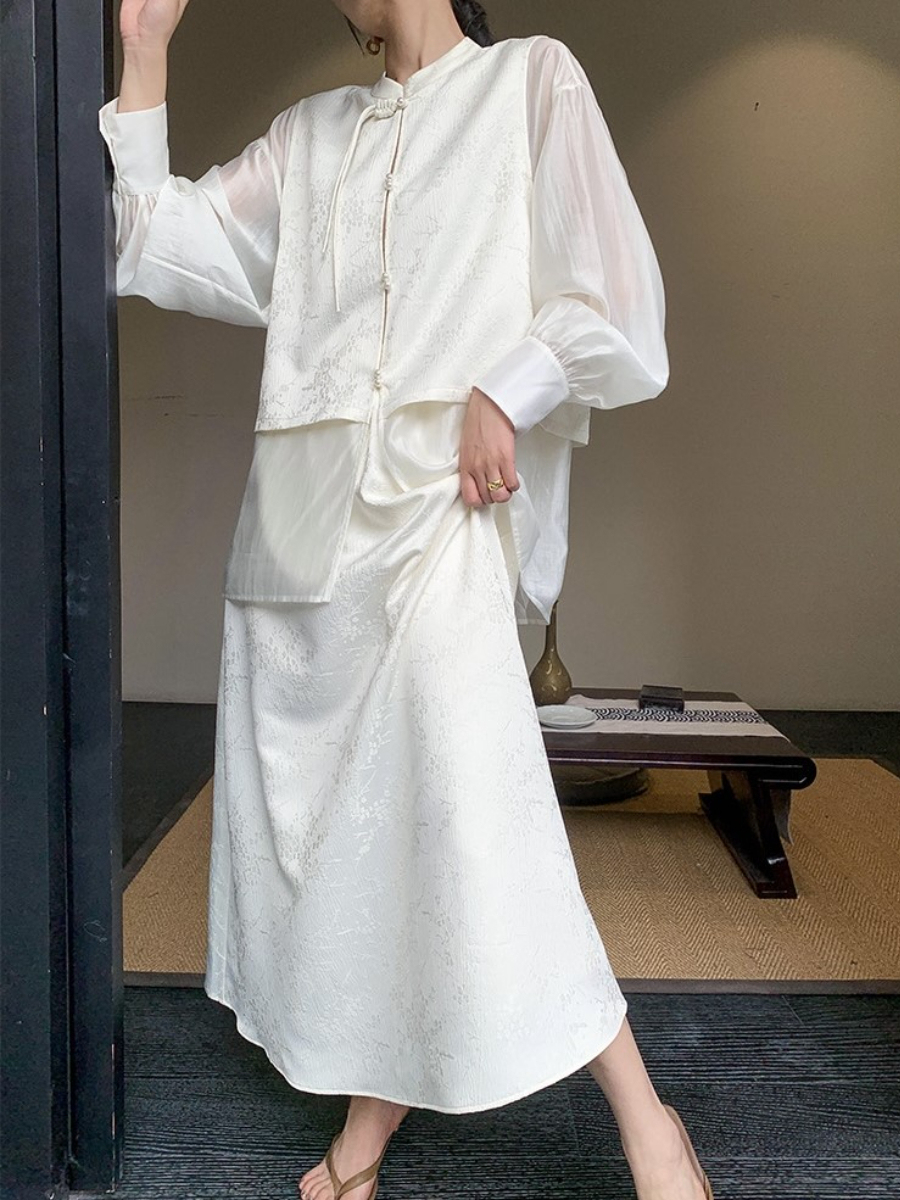 Cang Yen Jacquard Pankou Top & Skirt Set-The Black Bow-