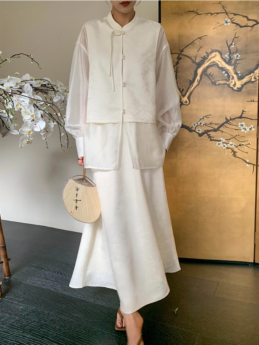 Cang Yen Jacquard Pankou Top & Skirt Set-The Black Bow-