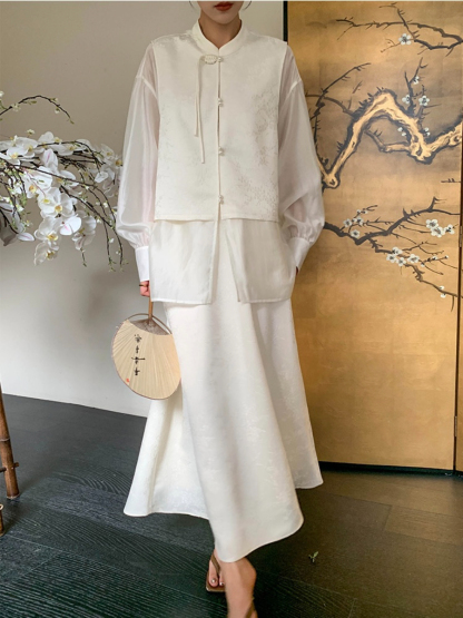 Cang Yen Jacquard Pankou Top & Skirt Set-The Black Bow-