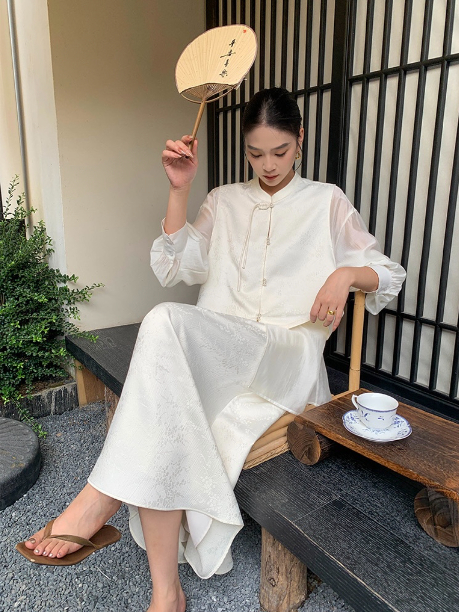 Cang Yen Jacquard Pankou Top & Skirt Set-The Black Bow-