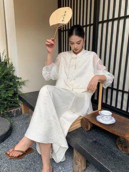 Cang Yen Jacquard Pankou Top & Skirt Set-The Black Bow-