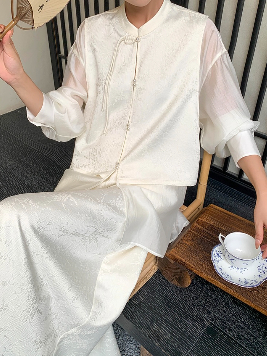 Cang Yen Jacquard Pankou Top & Skirt Set-The Black Bow-