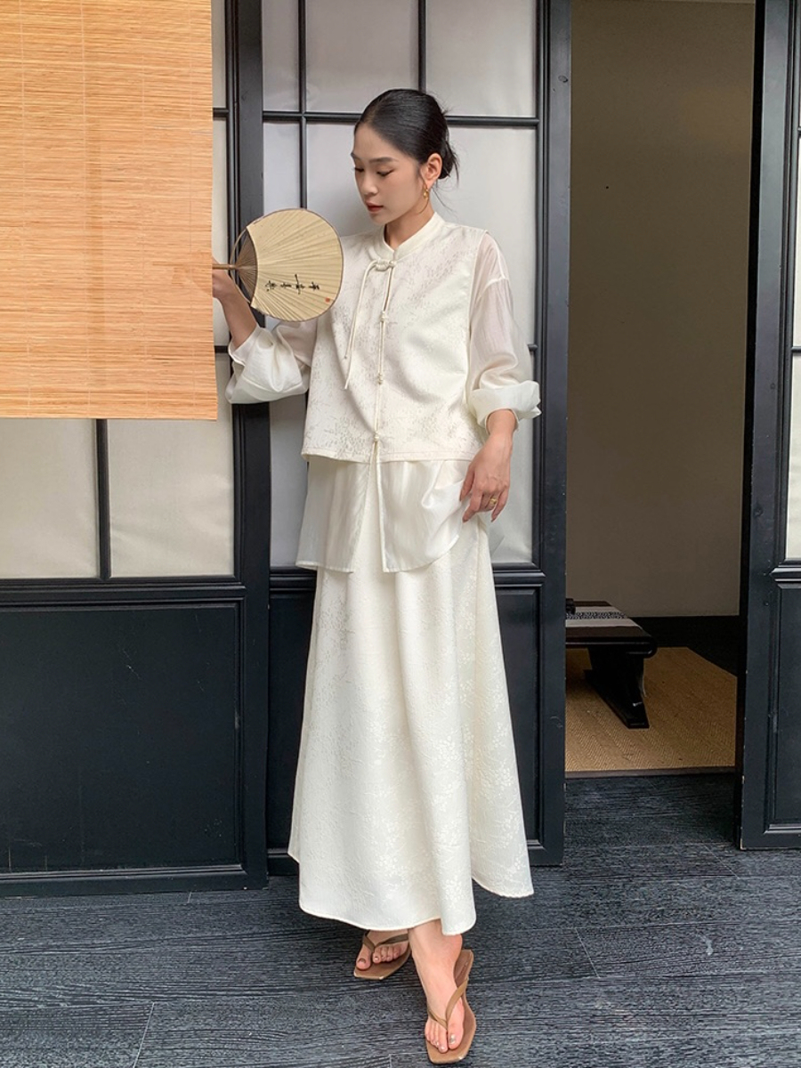 Cang Yen Jacquard Pankou Top & Skirt Set-The Black Bow-