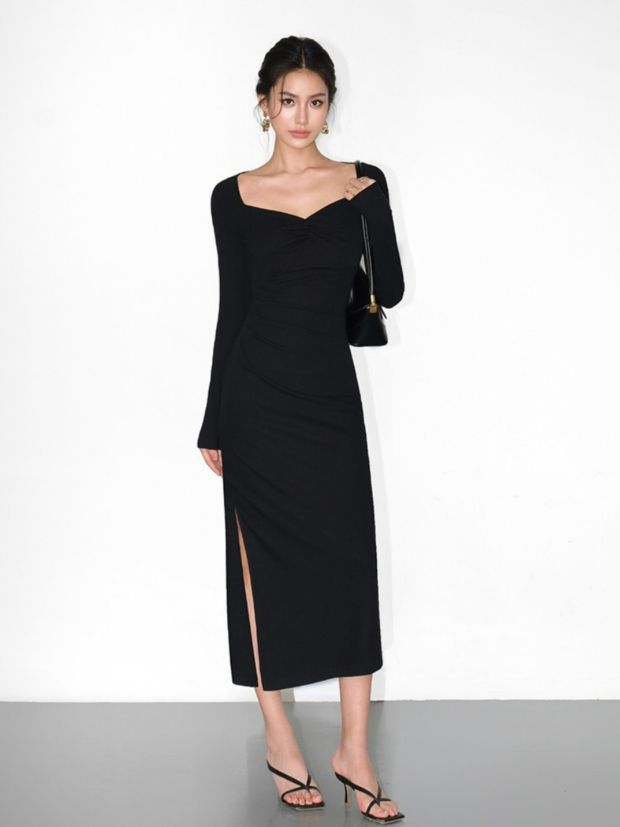 Jameson Front Knot Bodycon Knit Dress-The Black Bow-