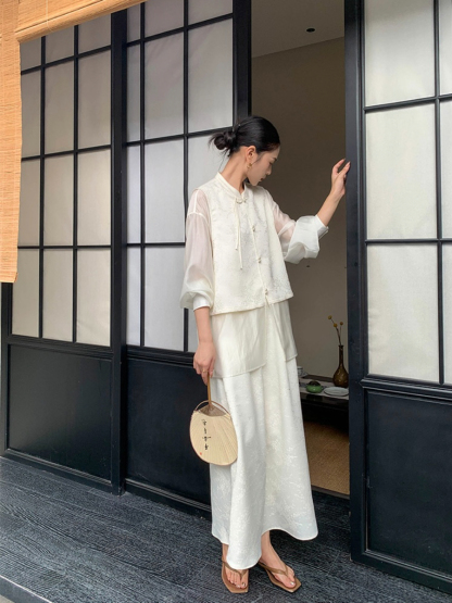 Cang Yen Jacquard Pankou Top & Skirt Set-The Black Bow-