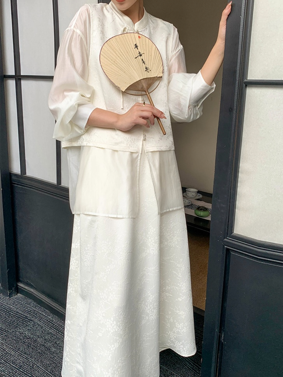 Cang Yen Jacquard Pankou Top & Skirt Set-The Black Bow-