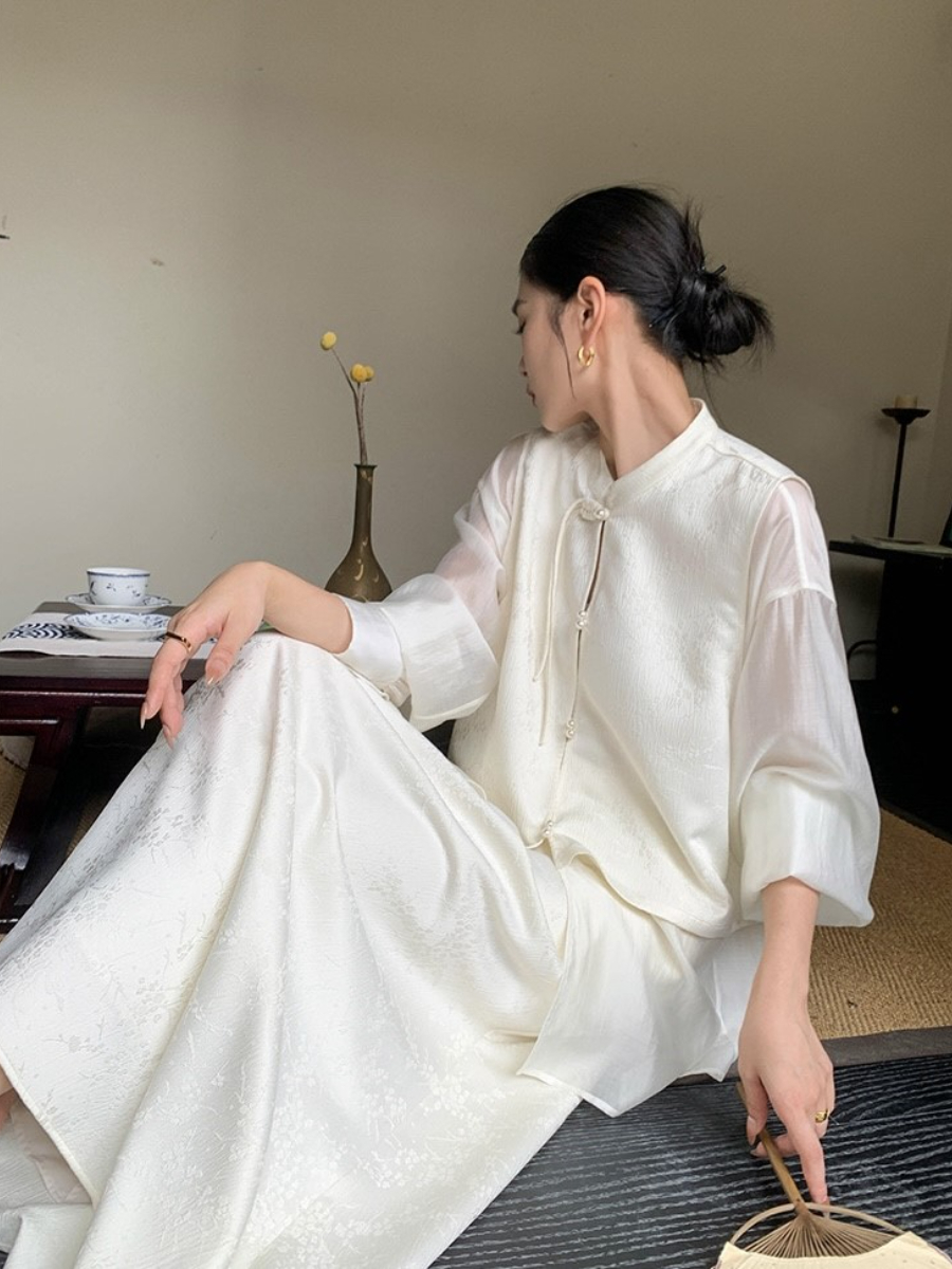 Cang Yen Jacquard Pankou Top & Skirt Set-The Black Bow-