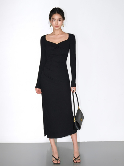 Jameson Front Knot Bodycon Knit Dress-The Black Bow-