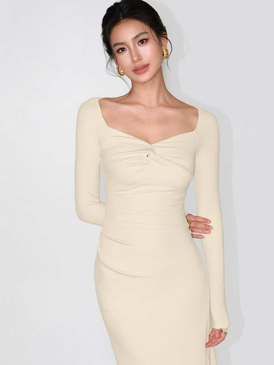 Jameson Front Knot Bodycon Knit Dress-The Black Bow-