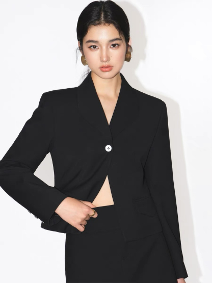 Kendall Single Button Short Blazer-The Black Bow-