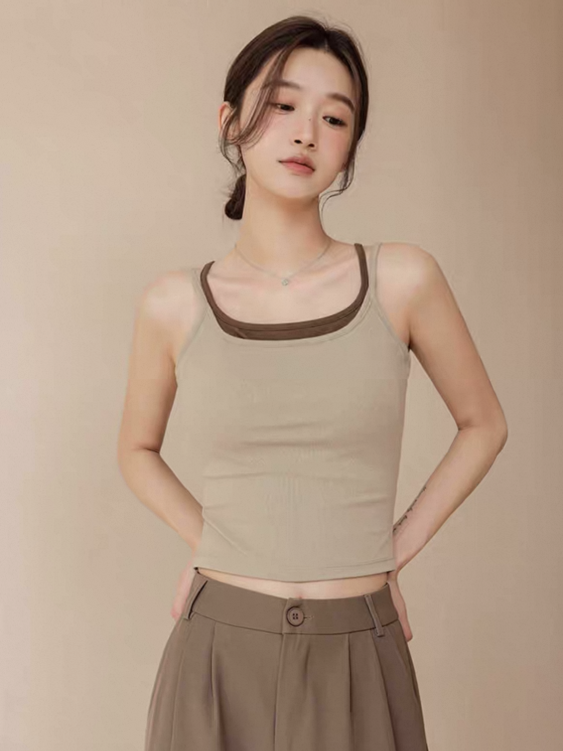 Leura Fake Two Pieces Strappy Padded Top