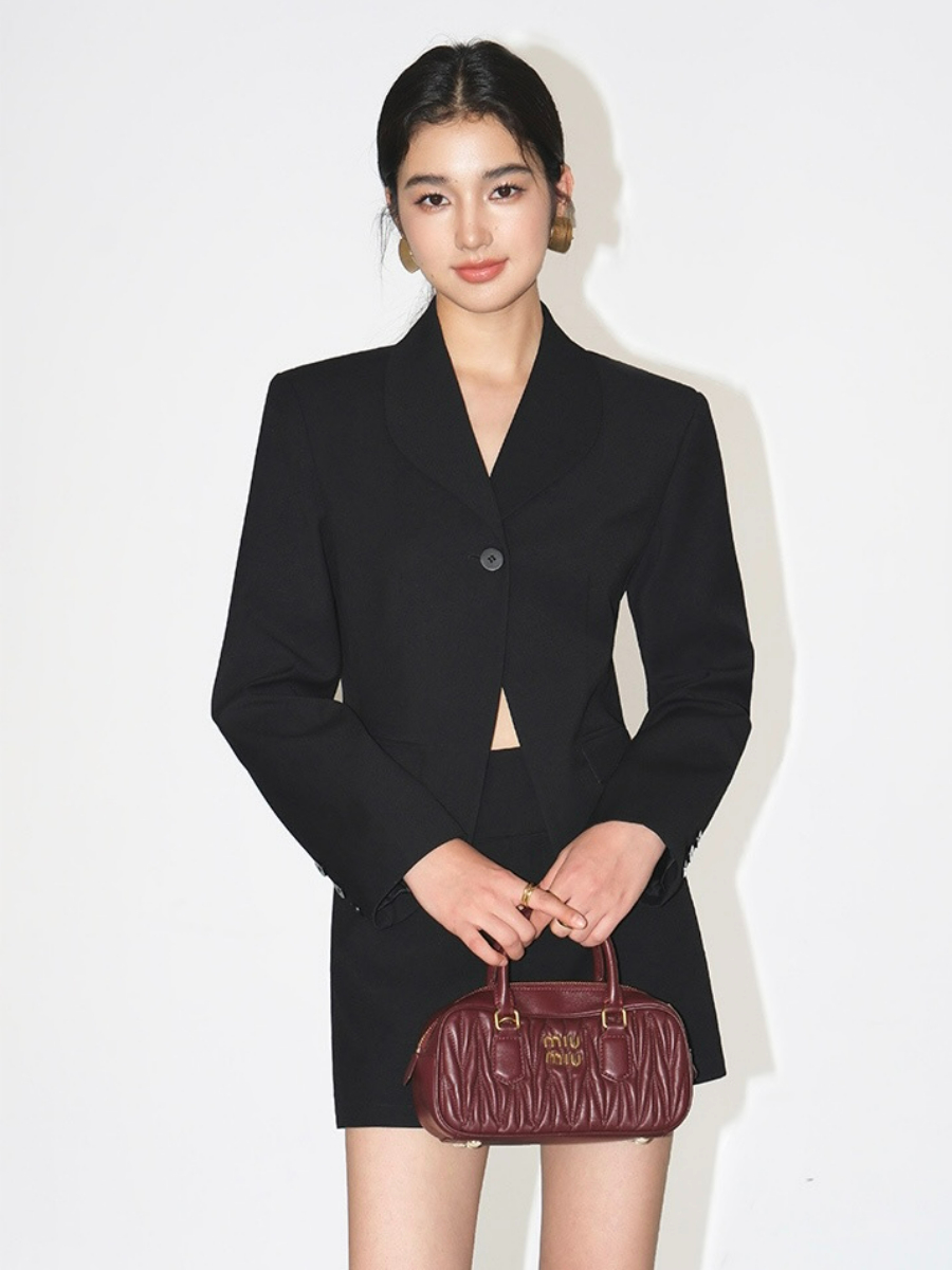 Kendall Single Button Short Blazer-The Black Bow-