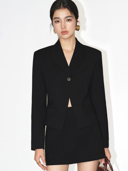 Kendall Single Button Short Blazer-The Black Bow-