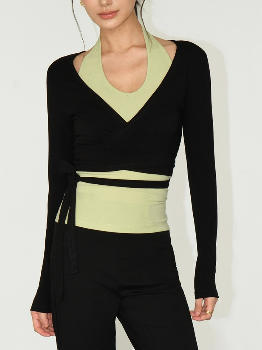 Jasper Tie Up Long Sleeve Top & Jaxon Halter Neck Singlet-The Black Bow-