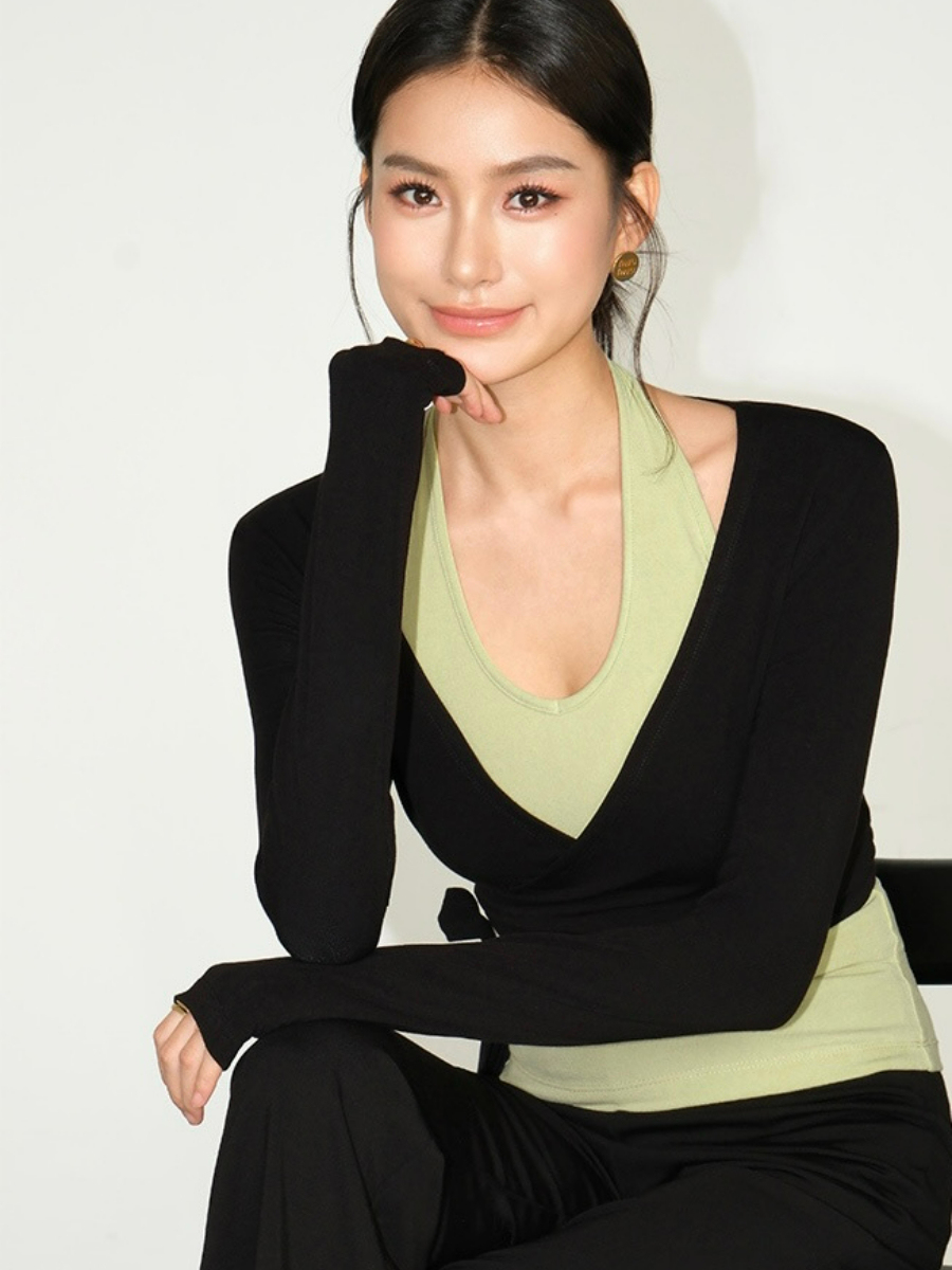 Jasper Tie Up Long Sleeve Top & Jaxon Halter Neck Singlet-The Black Bow-