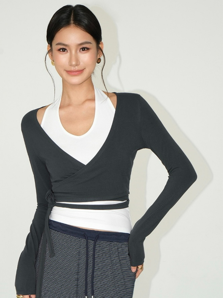 Jasper Tie Up Long Sleeve Top & Jaxon Halter Neck Singlet-The Black Bow-