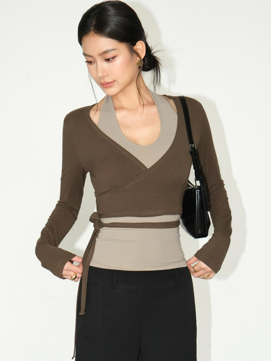 Jasper Tie Up Long Sleeve Top & Jaxon Halter Neck Singlet-The Black Bow-