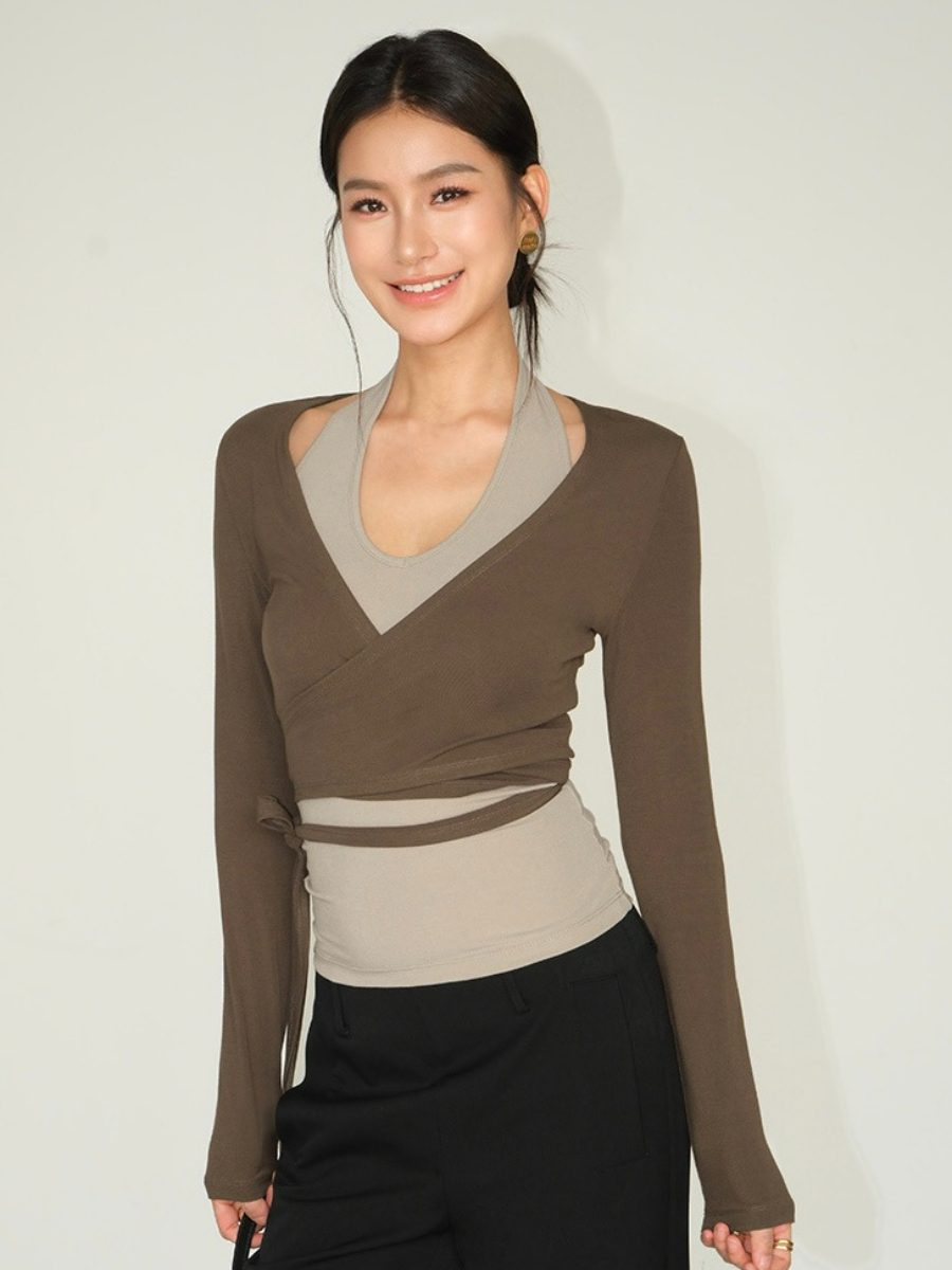 Jasper Tie Up Long Sleeve Top & Jaxon Halter Neck Singlet-The Black Bow-
