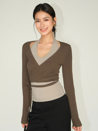 Jasper Tie Up Long Sleeve Top & Jaxon Halter Neck Singlet-The Black Bow-