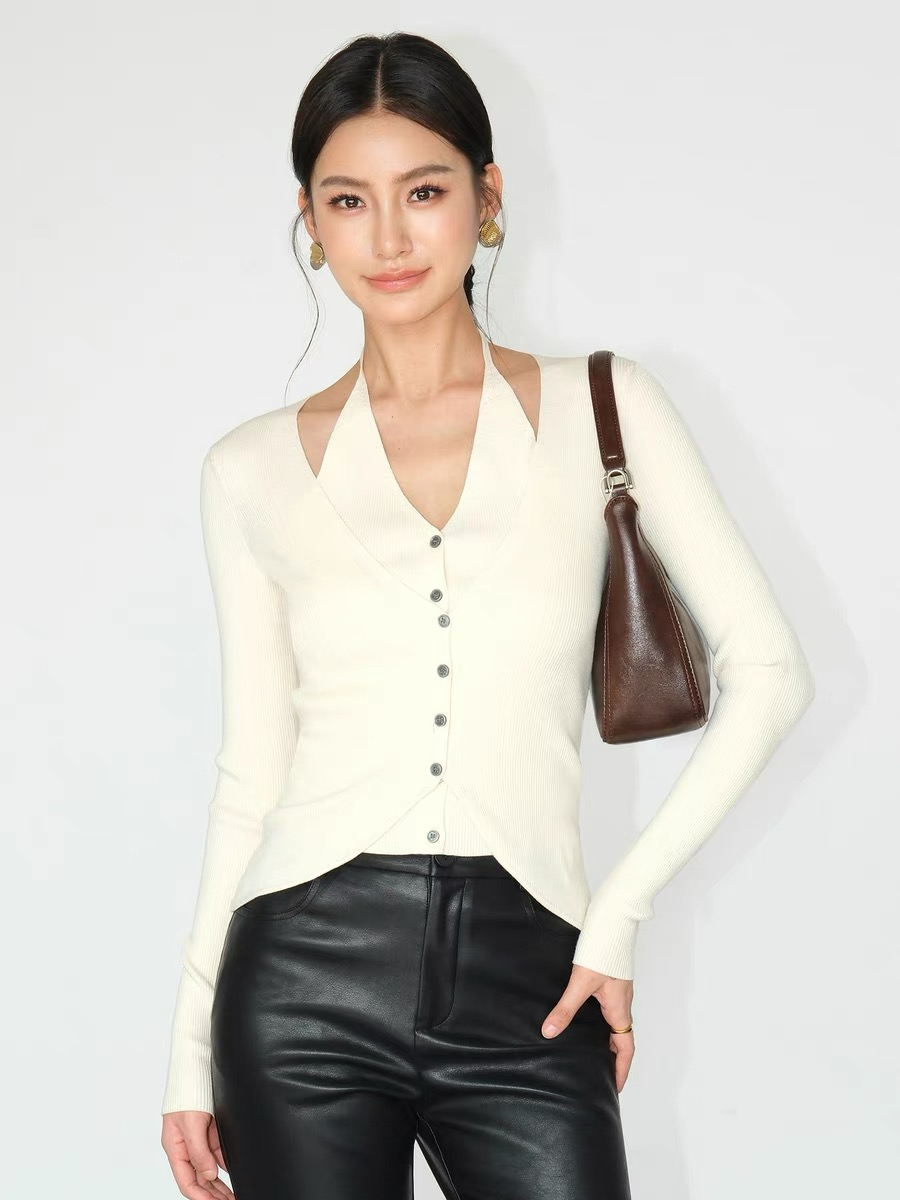 Julian Fake Two Pieces Halter Neck Knit Top-The Black Bow-