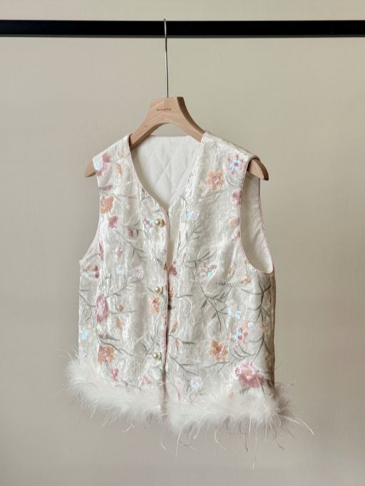 Shuang Mu Feather Trip Sequin Oriental Vest