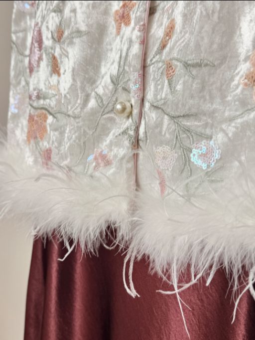 Shuang Mu Feather Trip Sequin Oriental Vest