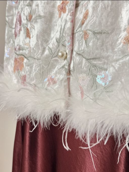 Shuang Mu Feather Trip Sequin Oriental Vest