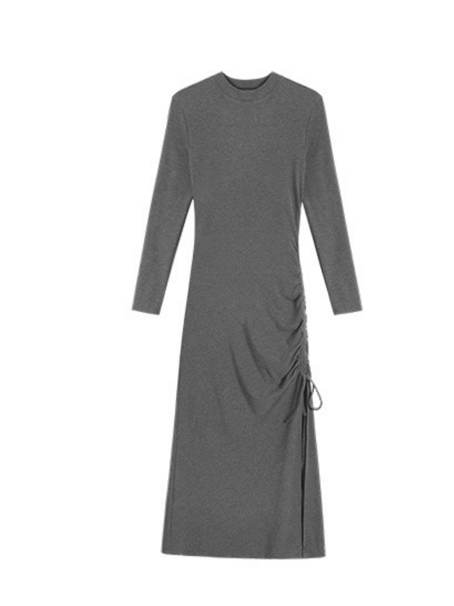 Jessyca Mid Neck Drawstring Side Slide Dress-The Black Bow-