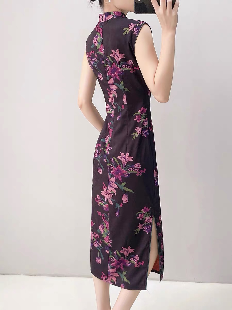 Ci Na Cap Sleeve Floral Cheongsam