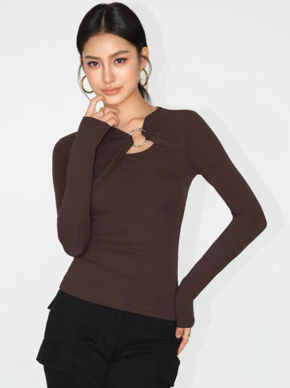 Janey Asymmetric Collar Long Sleeve Knit Top-The Black Bow-
