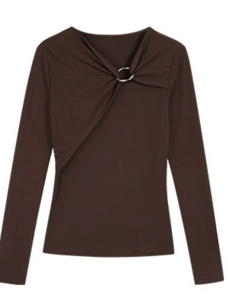 Janey Asymmetric Collar Long Sleeve Knit Top-The Black Bow-