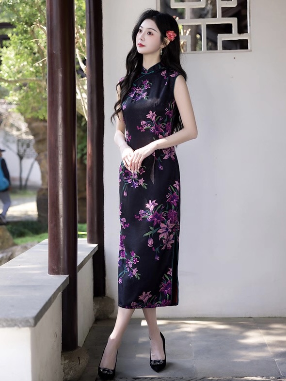 Ci Na Cap Sleeve Floral Cheongsam