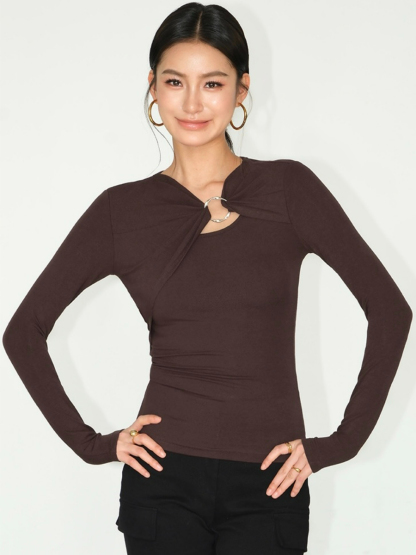 Janey Asymmetric Collar Long Sleeve Knit Top-The Black Bow-
