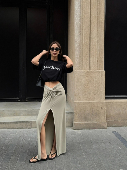 Milania Front Slit Knit Skirt-The Black Bow-