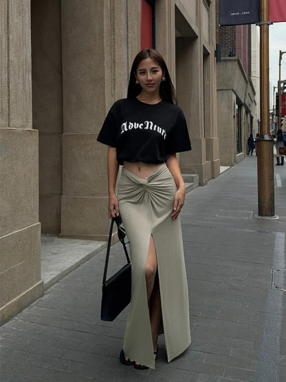 Milania Front Slit Knit Skirt-The Black Bow-