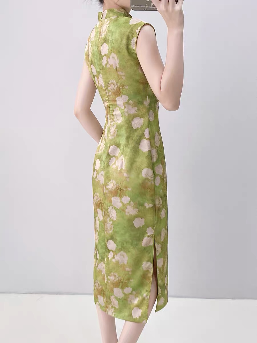 Ci Ni Cap Sleeve Floral Cheongsam