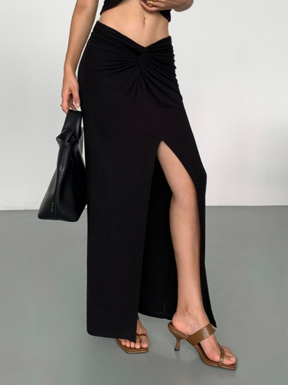 Milania Front Slit Knit Skirt-The Black Bow-